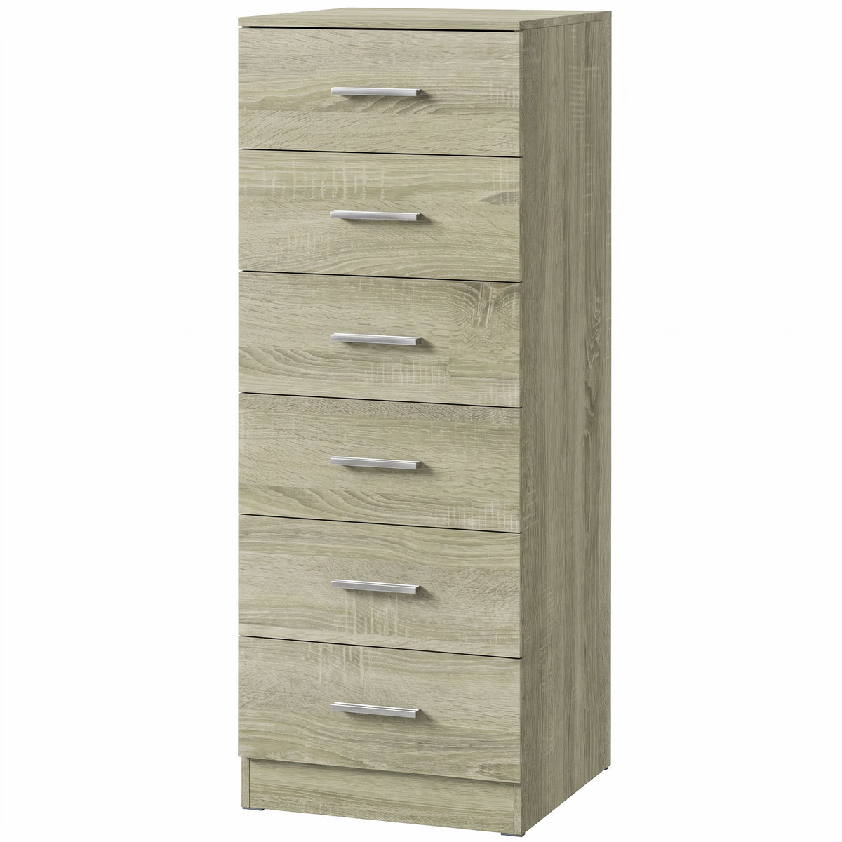 Commode 6 Tiroirs, Meuble de Rangement, Style Moderne, pour Chambre à Coucher, Entrée, Couloir, 40x40x110cm, Chêne