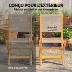 Lot de 2 Chaises de Jardin Pliantes Chaises de Balcon en Bois d'Acacia Assise en Corde Tressée Naturel et Beige