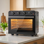 Friteuse à Air Chaud 36L, Four à Air Chaud 1800 W avec Rôtissoire, Plaque de Cuisson, Panier de Friture et Grille, Noir