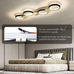 Plafonnier LED 38W, luminaire plafonnier 4 lumières à montage affleurant, télécommande, 100 x 31 x 7 cm, doré et noir