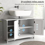 Meuble sous vasque lavabo salle de bain style classique placard 2 portes étagères réglables 90 x 30 x 60 cm blanc