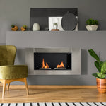 Cheminée bioéthanol Murale encastrable brûleur 2*0,9 L, environ 3 h de durée de combustion 110L x 14,5l x 54H cm Couverture 25-30 m² Acier inox