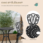 Conjunto de salón de jardín para 2 personas: 2 sillas + mesa redonda de estilo retro encantador en aluminio fundido, negro