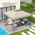 Toile pour tonnelle 3 x 3 m toile de rechange pour tonnelle à 2 niveaux protection UPF30+ trous de drainage crème