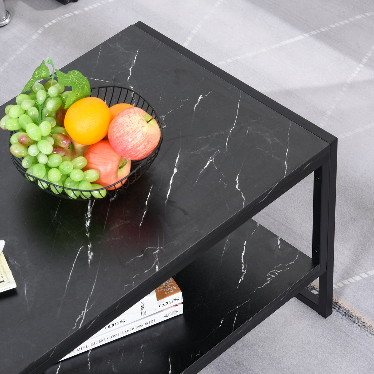Table Basse Style Moderne avec 2 Étagères 106 x 50 x 47 cm Noir