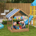 Holz-Sandkasten in Hausform für Kinder mit Vordach, 2 Becken, Spüle und Tafel, 124 x 116 x 146 cm, Schwarz
