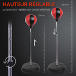 Sac de Frappe sur Pied Punching ball sur pied réglable en hauteur 126-144 cm avec gants, pompe et base de lestage pour adolescents et débutants noir et rouge