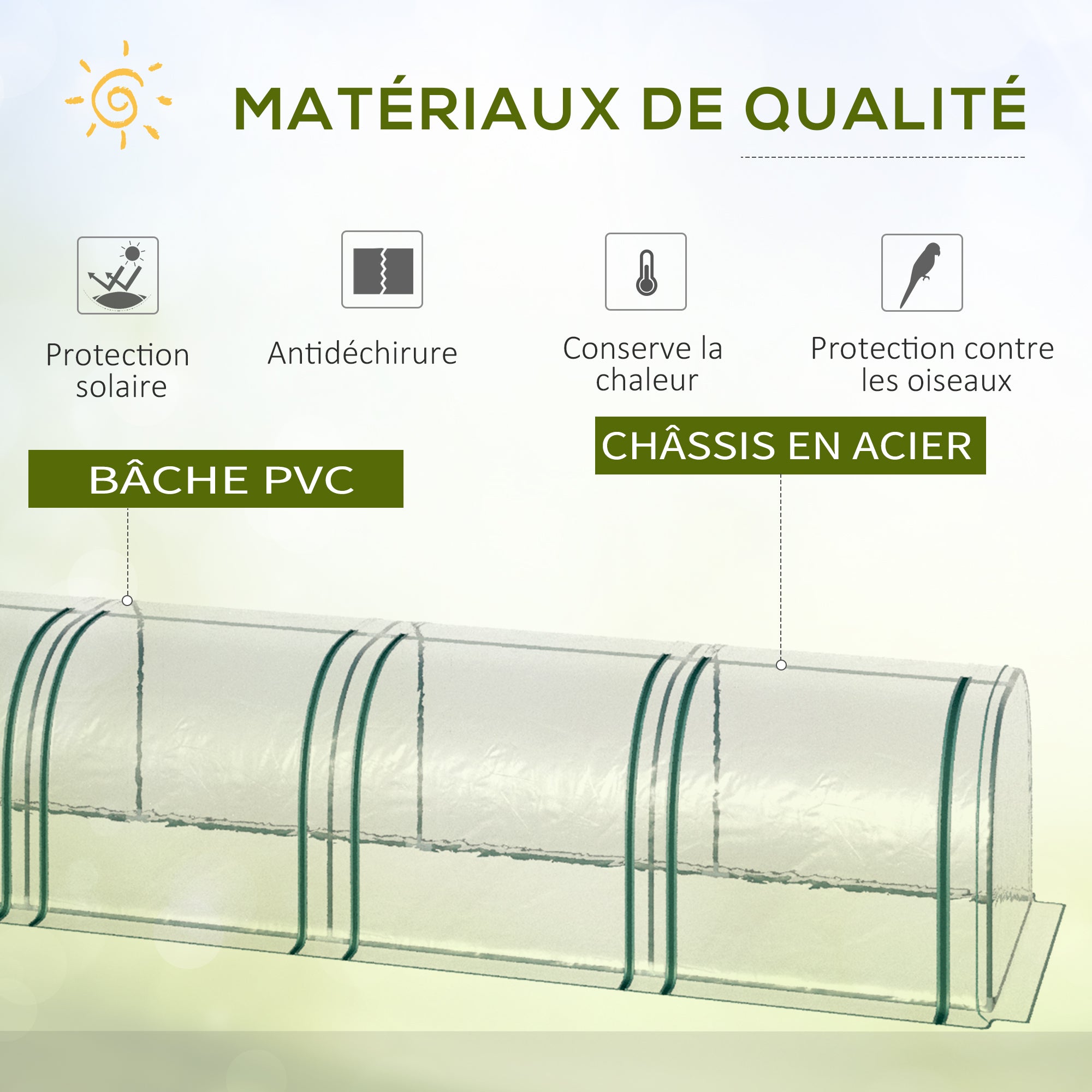 Mini Serre de Jardin Serre à tomates 3L x 1l x 0,8H m Acier PVC 140 g/m² Anti-UV 3 fenêtres Vert et Transparent