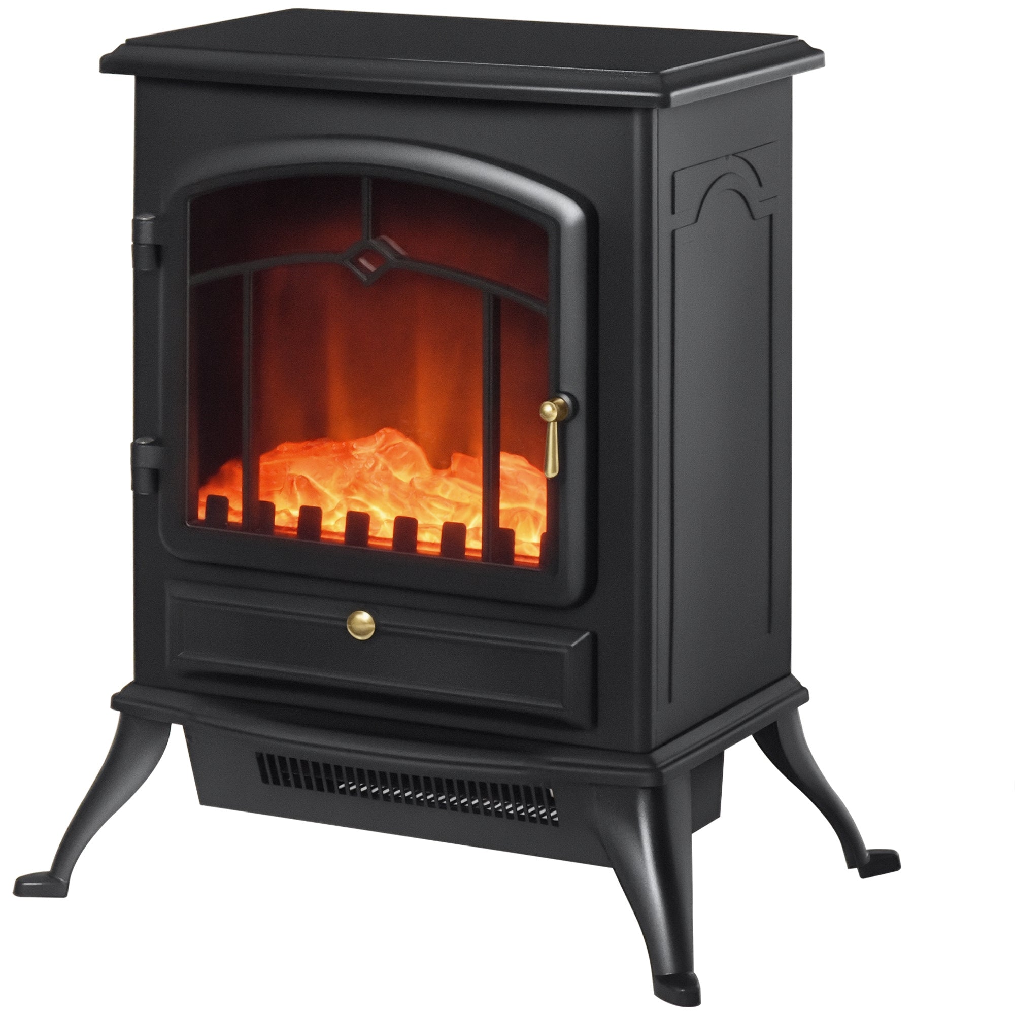 Cheminée électrique à Effet de Flamme poêle Style rétro Thermostat 1000/2000 W Anti surchauffe Noir-0