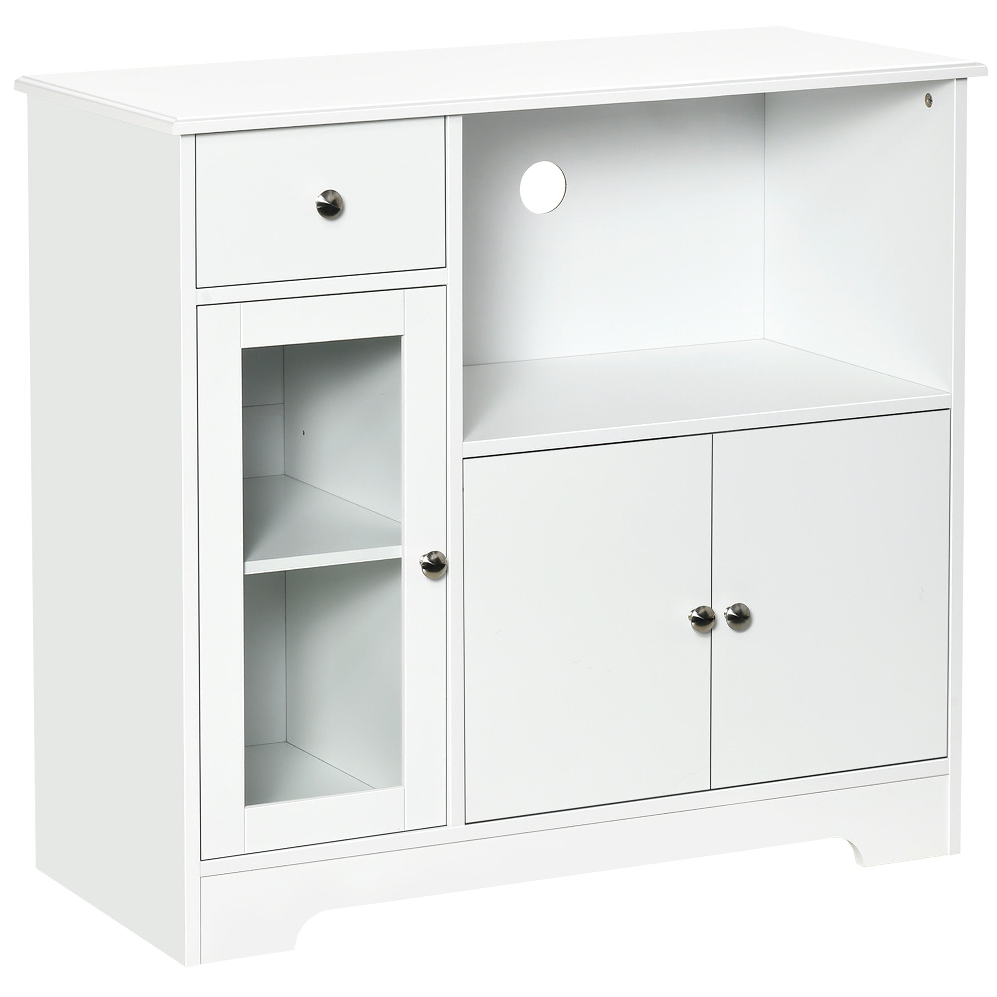 Mueble para microondas, aparador de cocina, armario de almacenaje, para cocina, comedor, 90 x 40 x 82 cm, vidrio templado y madera, blanco