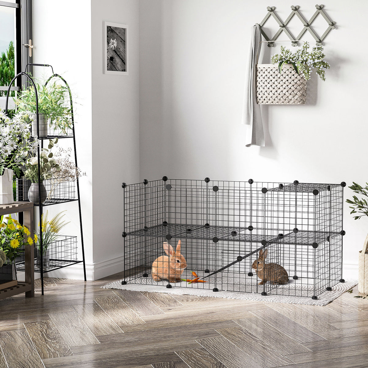 Cage parc clôture pour animaux domestiques enclos pour petits animaux 146 x 73 x 73 cm modulable 2 niveaux 36 panneaux bords arrondis fil en acier noir