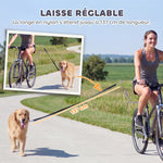 Laisse de Vélo pour Chien 180 cm en Inox , Fixation Rapide, Ressort Amortisseur, Sangle Ajustable, Argent