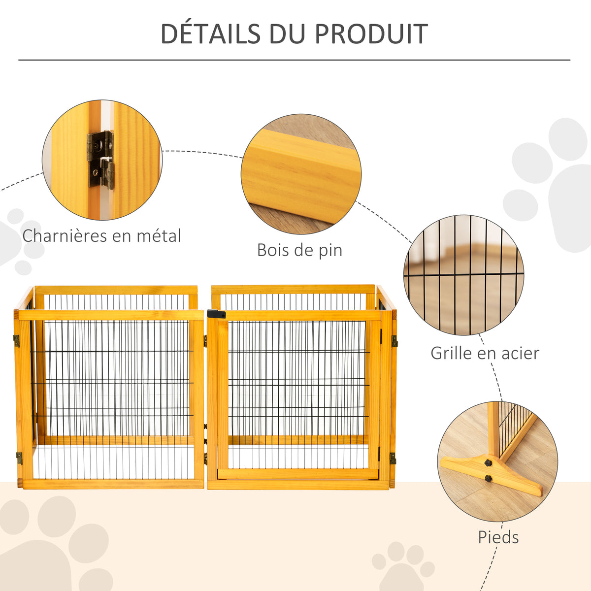 Barrière de sécurité pour chien barrière pliable à 6 panneaux avec pieds amovibles 432 x 36 x 70 cm jaune