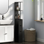 Meuble colonne salle de bain armoire de salle de bain avec tiroirs étagères ouvertes placard 15 x 33 x 136,8 cm noir