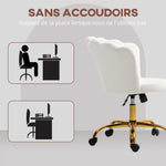 Chaise bureau en velours, chaise coiffeuse avec dossier en pétale, hauteur réglable, 69 x 64 x 80-90 cm, blanc