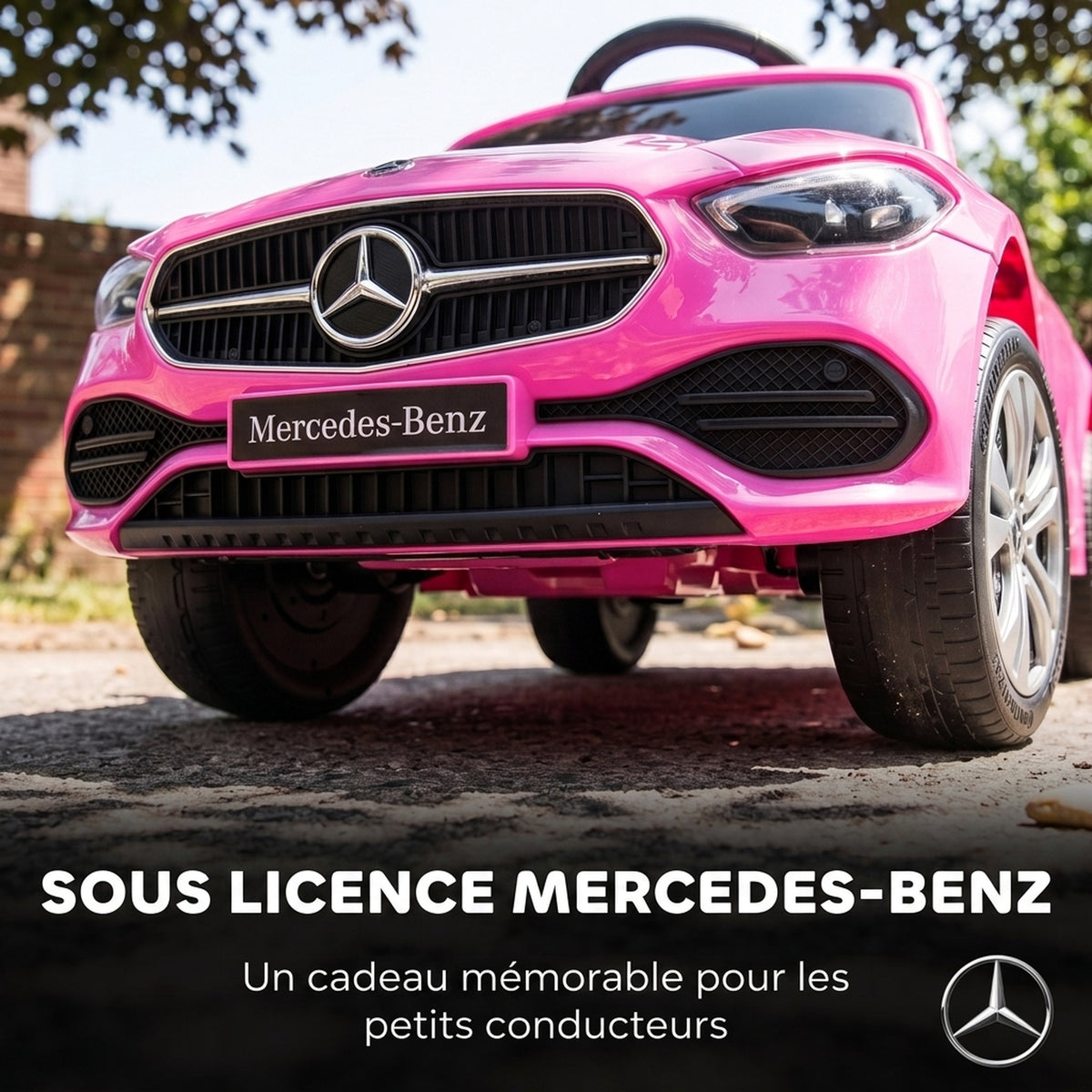Porteur Enfants 3 en 1 Mercedes-Benz sous Licence, Garde-Corps, Espace de Rangement, Klaxon, 83x40x90cm, Rose