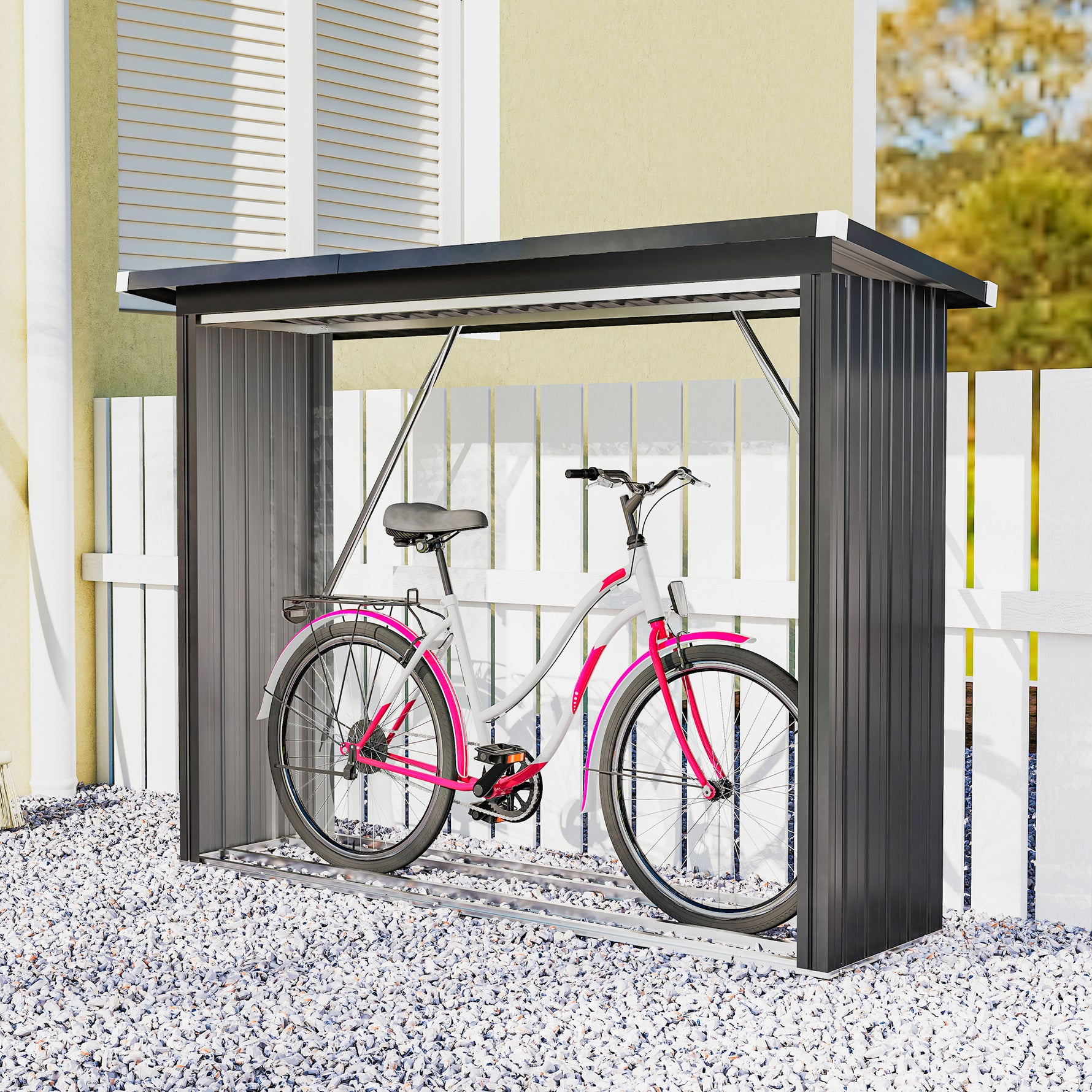 Abri-bûches couvert support pour bois de chauffage plancher surélevé toit incliné, acier galvanisé 213x66,5x150cm gris