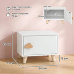 Comodino per Bambini con Cassetto, Maniglia a Forma di Nuvola, per Cameretta, 34 x 31 x 25 cm, Bianco