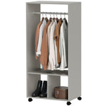 Armoire penderie étagère 2 niches penderie 4 roulettes pivotantes dim. 60L x 40l x 128H cm gris