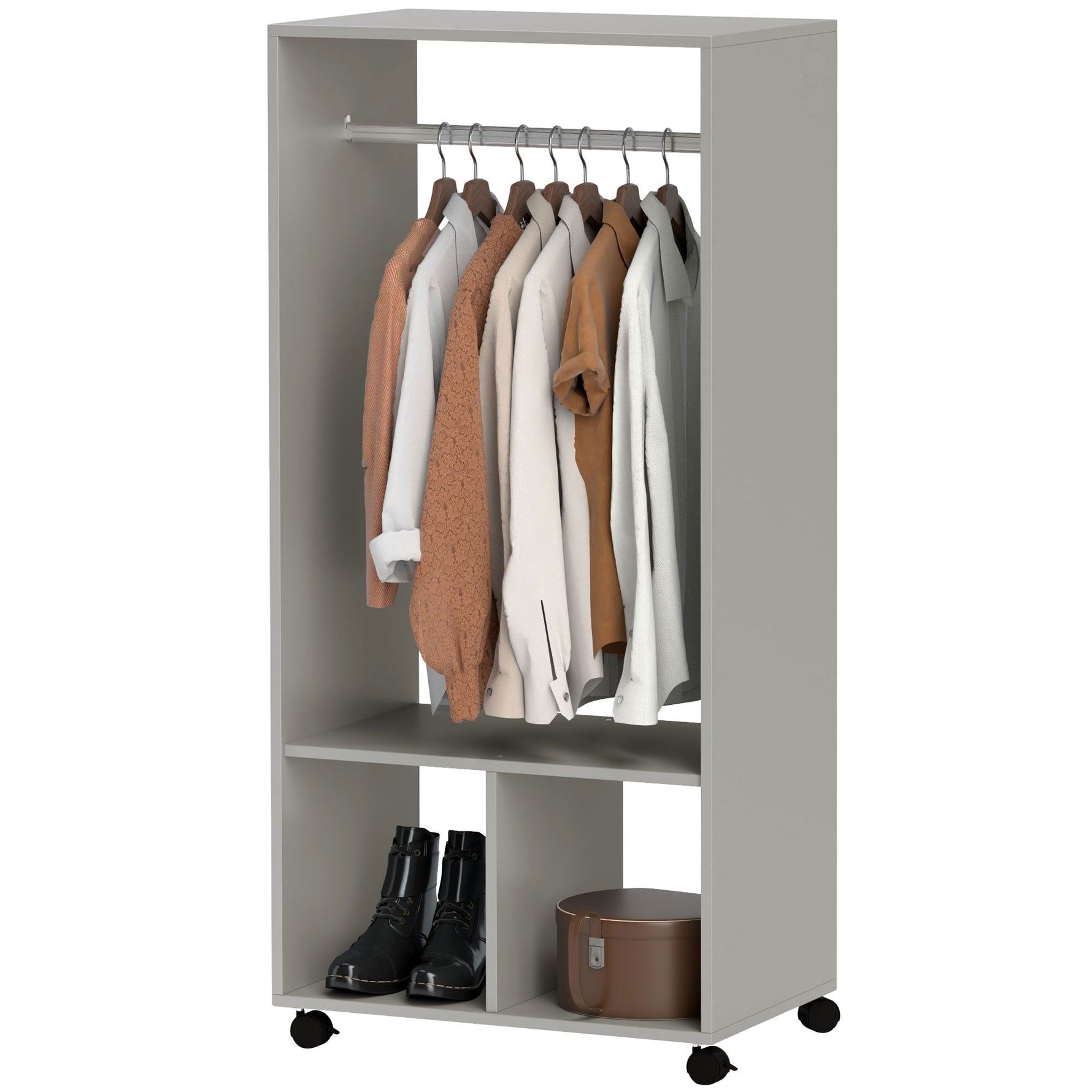 Armoire penderie étagère 2 niches penderie 4 roulettes pivotantes dim. 60L x 40l x 128H cm gris