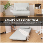 Canapé-lit 1 place avec dossier réglable, coussin inclus et pieds pliables charge 120 kg blanc
