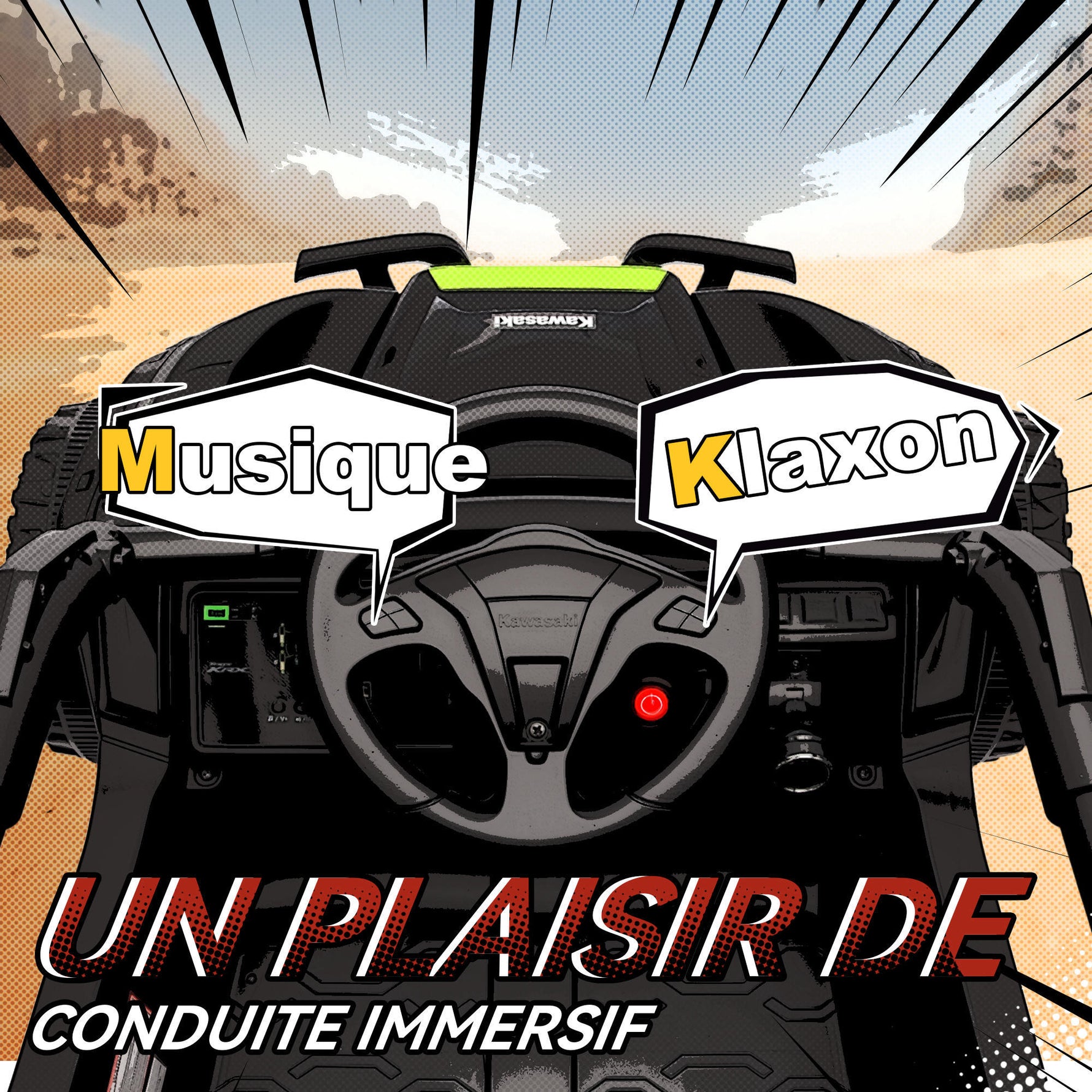 Voiture électrique enfant UTV KAWASAKI TERYX KRX 1000 12 V à 2 moteurs 25 W télécommande 2,4 Ghz 100 x 64 x 56 cm noir
