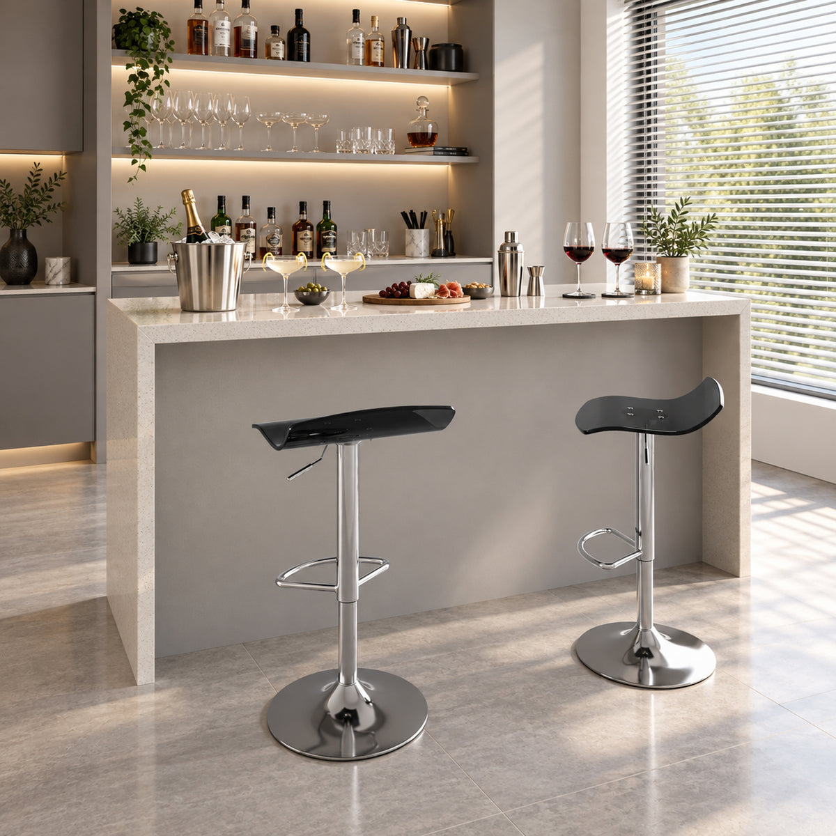 Lote de 2 taburetes de bar de diseño contemporáneo, giratorios 360°, de altura regulable, con reposapiés, 39x39x67-87 cm, negros