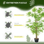 Lot de 2 bambous artificiels Hauteur 1,5 m 644 Feuilles denses réalistes Pot Inclus Noir avec Lichen Vert
