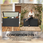 Coffre de rangement exterieur XXL 311L coffre de jardin acier galvanisé verrouillable vérin à gaz 120x62x62cm gris foncé