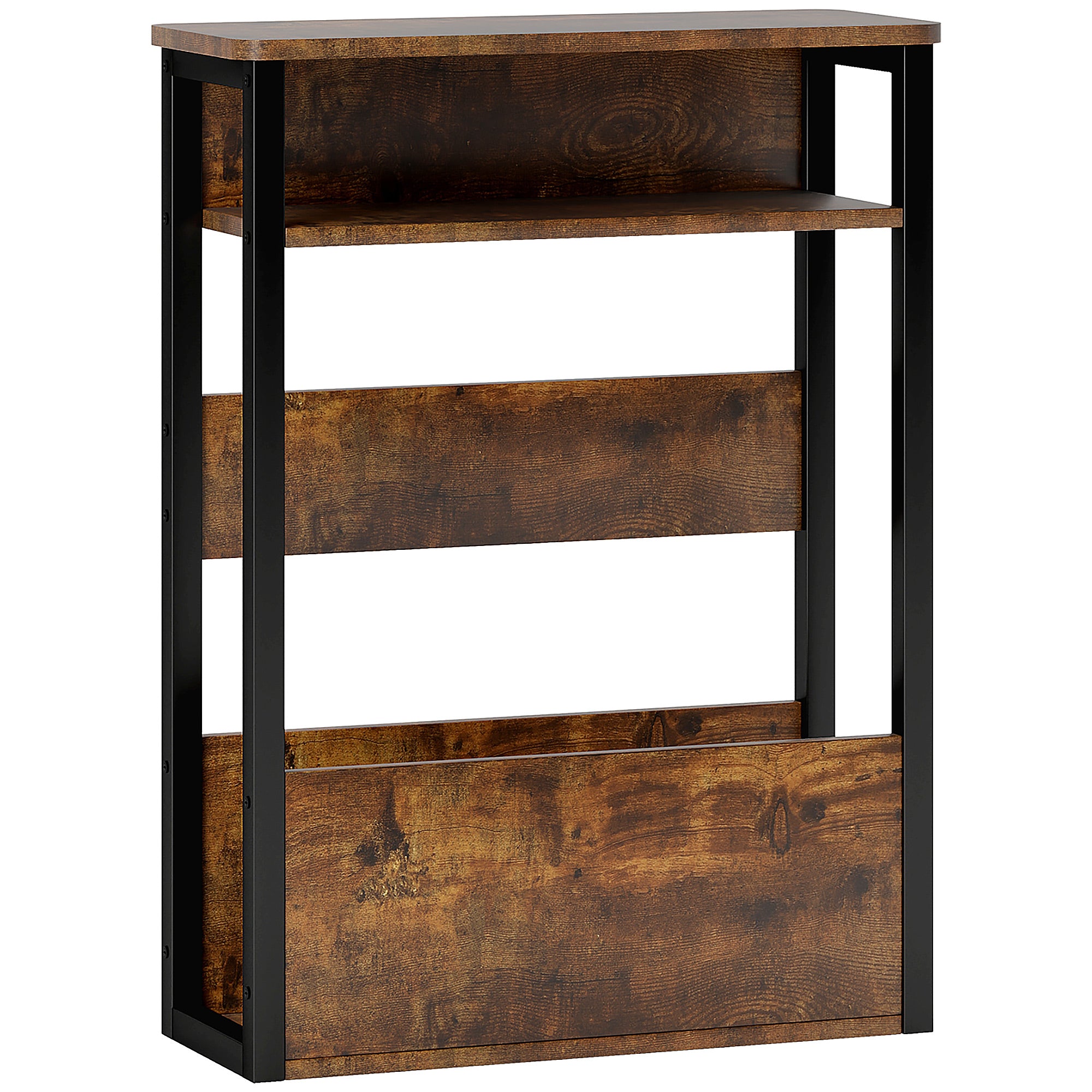 Table d'appoint table de chevet avec étagère à deux niveaux coins arrondis 46l x 18P x 58,5H cm brun rustique-0