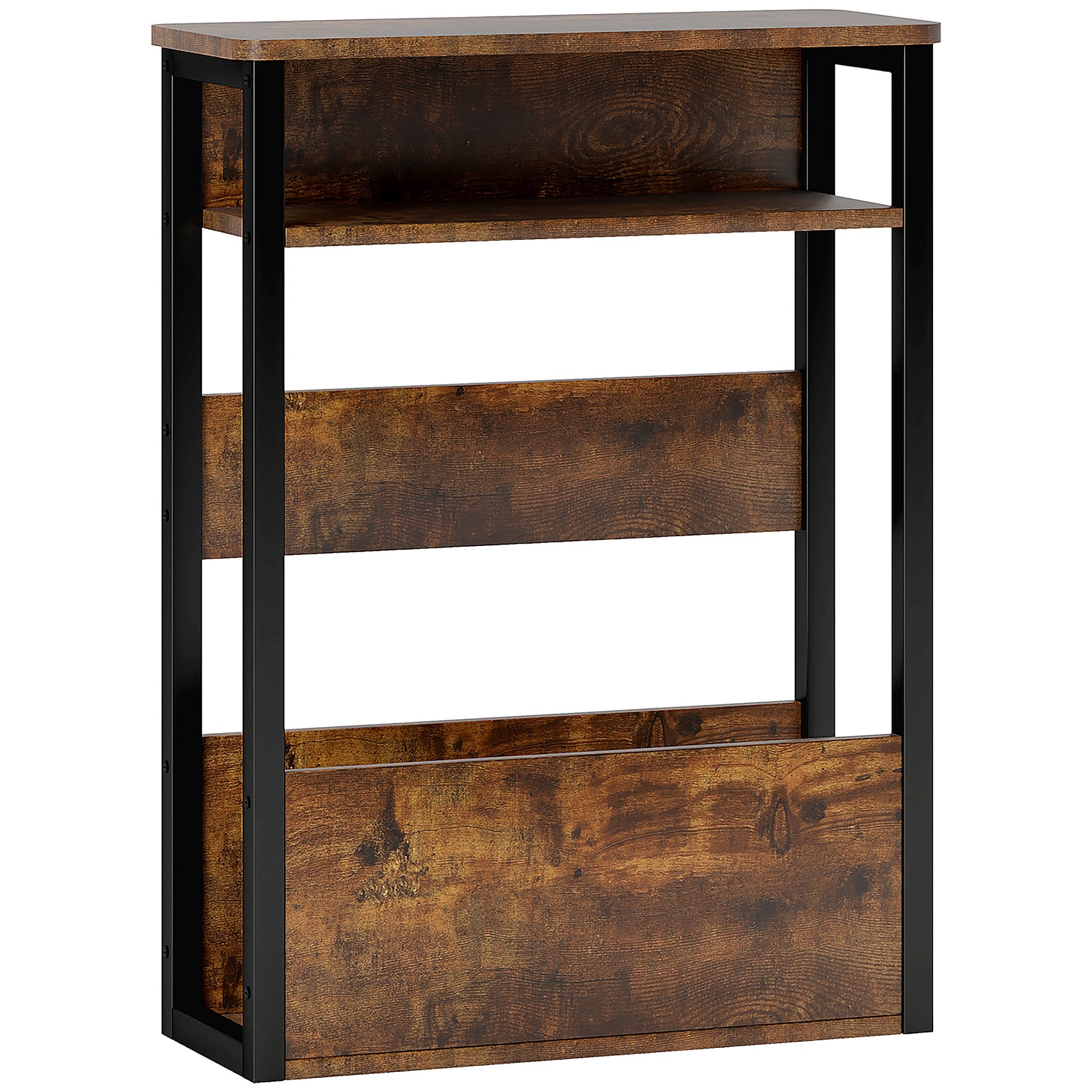 Table d'appoint table de chevet avec étagère à deux niveaux coins arrondis 46l x 18P x 58,5H cm brun rustique-0