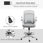 Fauteuil de bureau chaise de bureau assise debout hauteur réglable repose-pieds gris et blanc
