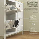 Meuble à chaussures 20 paires avec 4 tiroirs, portes rabattables, étagères amovibles et réglables, blanc
