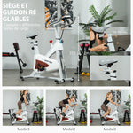 Vélo d'appartement silencieux avec selle et résistance réglables, moniteur LCD, support de tablette, blanc