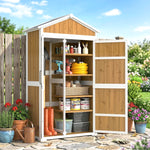 Armoire de Jardin Abri de Jardin Étanche avec Toit en Métal Double Porte pour Outils de Jardinage 105x55x179cm Naturel
