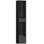 Libreria, scaffale per libri, mobile contenitore con cassetto, armadietto e scomparti a giorno, 30 x 24 x 158 cm, nero