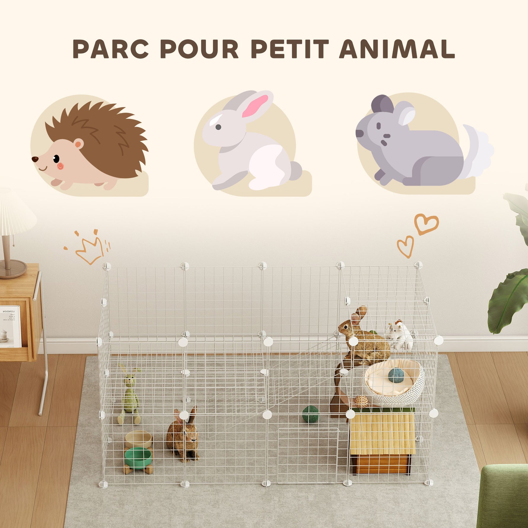 Cage parc clôture pour animaux domestiques enclos pour petits animaux modulable 2 niveaux fil en acier 146x73x73cm blanc