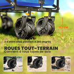 Chariot de Transport Pliable Tout Terrain 180 L, Poignée Télescopique Pousser-Tirer 2 en 1, Auvent Amovible, Bleu