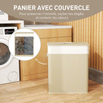 Panier à linge double avec couvercle, panier à linge en bambou 100 L avec poignées en corde
