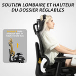 Fauteuil de bureau, chaise de bureau ergonomique en maille avec accoudoirs 3D, dossier inclinable, 66x64x122 cm, noir