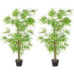 Lot de 2 bambous artificiels Hauteur 1,5 m 644 Feuilles denses réalistes Pot Inclus Noir avec Lichen Vert