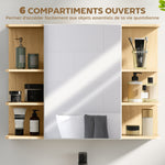 Armoire murale salle de bain avec miroir, meuble salle de bain avec étagères ouvertes, 80 x 20 x 59 cm, bois naturel
