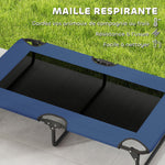 Lit surélevé pour chiens pliable rafraîchissant, lit de camp pour animaux en maille respirante 107x61x20cm bleu foncé