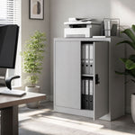 Armoire de Bureau Métallique, 80 x 40 x 92,5 cm, Meuble de Rangement en Acier avec Serrure, Étagère Réglable, Gris