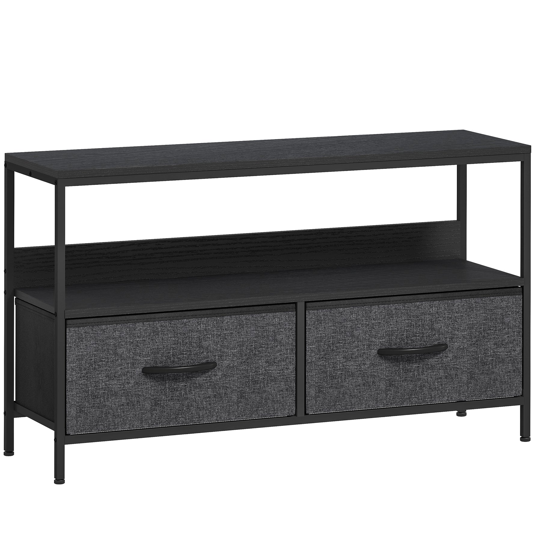 Meuble TV, meuble télé pour téléviseur jusqu'à 47 pouces avec 2 tiroirs et pieds en acier, 98 x 29 x 56 cm, gris foncé