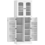 Kitchen tall sideboard, acrylic display cabinet, 4 doors, 10 compartments, 8 shelf racks, 60 x 40 x 162 cm, white