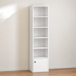 Bibliothèque meuble de rangement 6 niveaux avec 3 étagères réglables et placard, style moderne 40 x 30 x 156 cm blanc