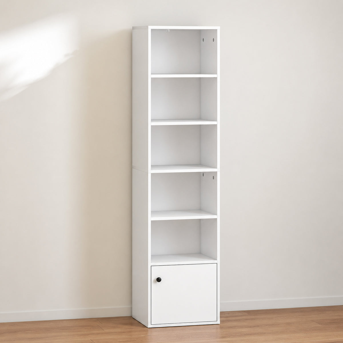 Bibliothèque meuble de rangement 6 niveaux avec 3 étagères réglables et placard, style moderne 40 x 30 x 156 cm blanc