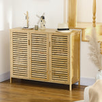 Meuble à chaussures armoire à chaussures style naturel - 2 placards avec 8 étagères - en bambou bois naturel