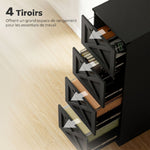 Caisson de Bureau avec 4 Tiroirs, Dossiers Suspendus pour Formats Lettre/A4, Style Rustique, 40x40x131cm, Noir